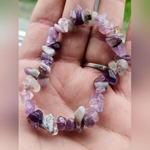 Hand Crafted Purple and White Amethysts Chip Bracelet